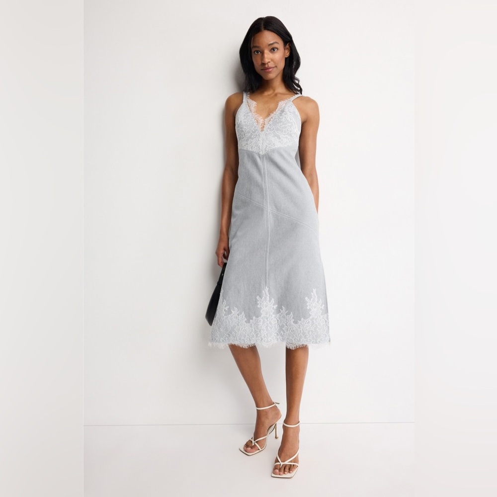 Phillip Lim Denim Slip Dress With Lace Hem